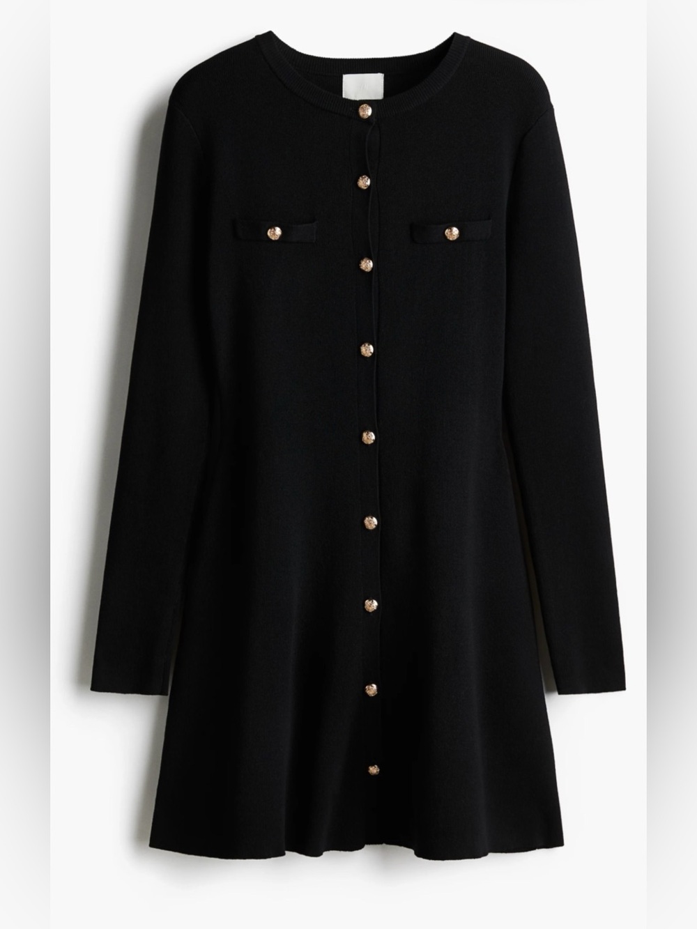 NWT H&M Black Long-Sleeve Button-Front Knit Mini Dress Size XS